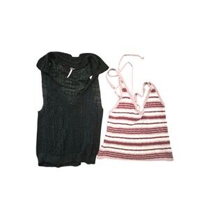 Free People Knit Tops x2 Ditsy Stripe & Dots & Dashes Sweater Tanks sz S